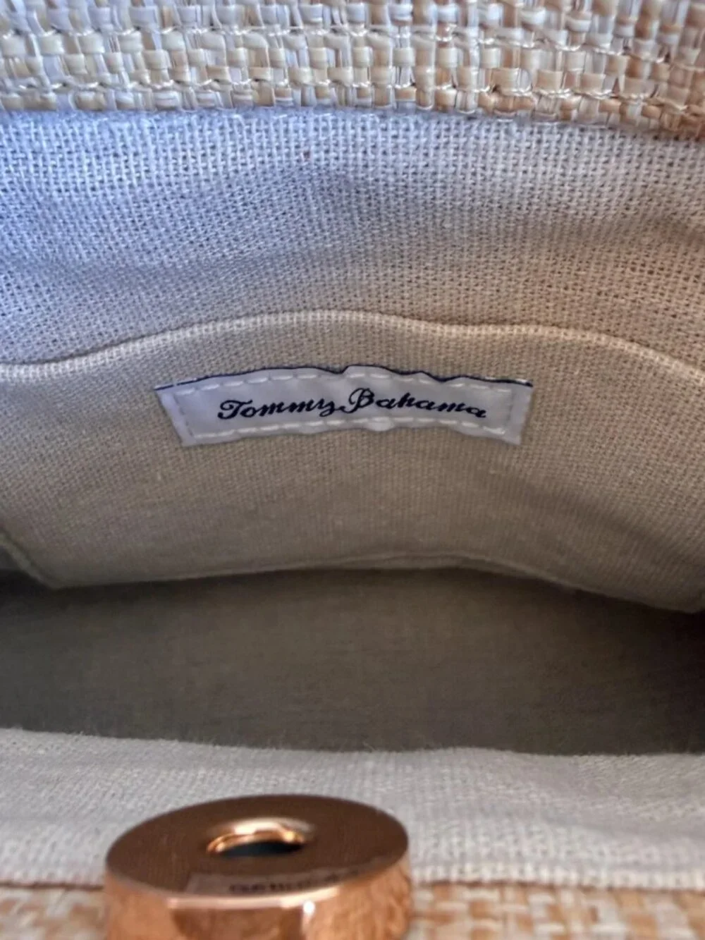 Tommy Bahama Bow Straw Tote Handbag Bamboo Handles Gold Chain NWT